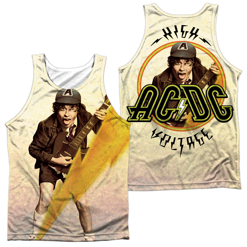 Acdc/higher Voltage (front/back Print)-adult Poly Tank Top-white