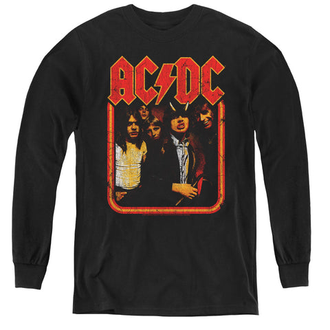 Acdc/group Distressed-youth Long Sleeve Tee-black