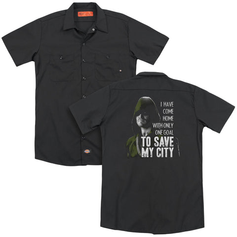 Arrow/save My City(back Print) - Adult Work Shirt - Black