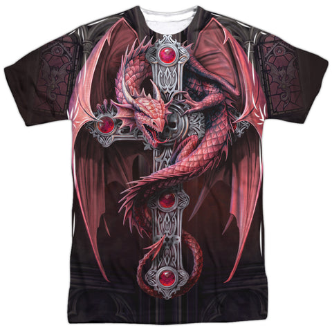 Anne Stokes/gothic Guardian-s/s Adult Poly Crew-white