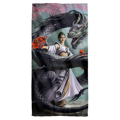 Anne Stokes/dragon Dancer-cotton Front / Poly Back Beach Towel-white