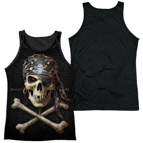 Anne Stokes/pirate Skulls-adult Poly Tank Top Black Back-white