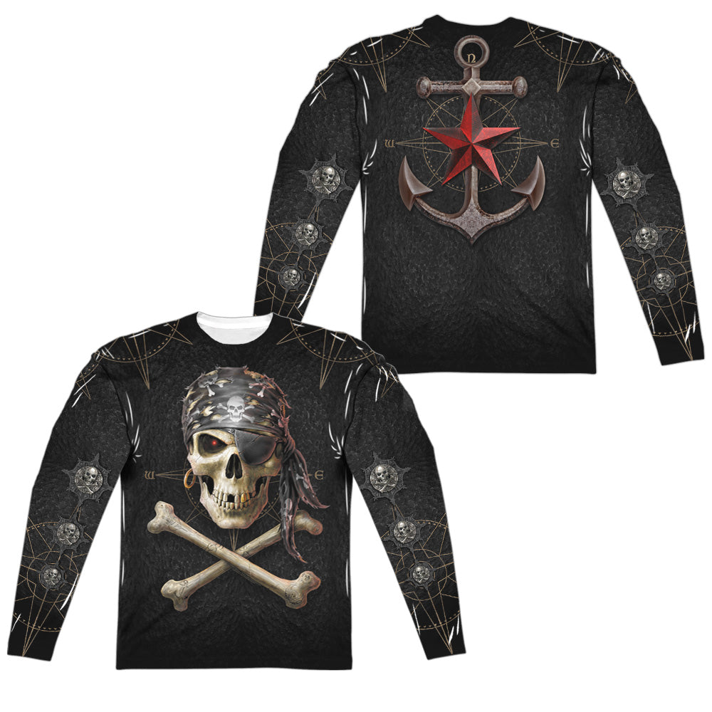 Anne Stokes/pirate Skulls (front/back Print)-l/s Adult Poly Crew -white
