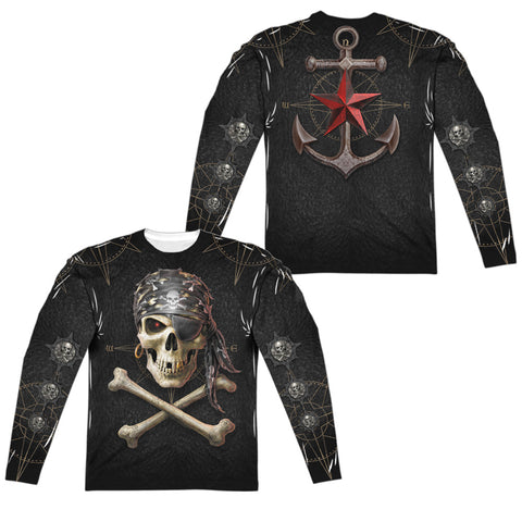 Anne Stokes/pirate Skulls (front/back Print)-l/s Adult Poly Crew -white