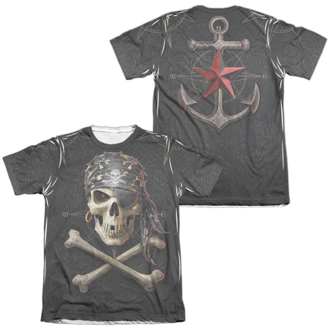 Anne Stokes/pirate Skulls (front/back Print)-adult Poly/cotton S/s Tee-white