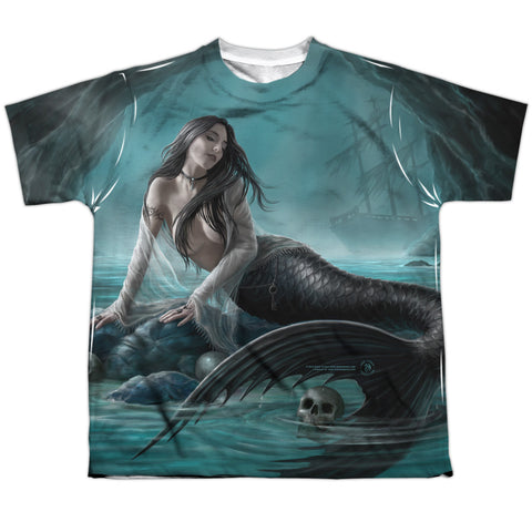 Anne Stokes/sirens Lament-s/s Youth Poly Crew-white