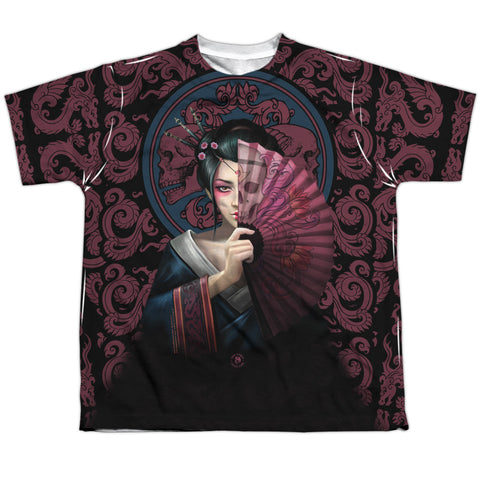 Anne Stokes/geisha Skull-s/s Youth Poly Crew-white