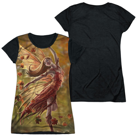 Anne Stokes/autumn Fairy-s/s Junior Poly Black Back-white