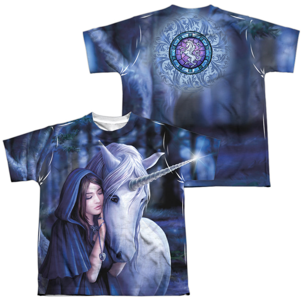 Anne Stokes/solace (front/back Print)-s/s Youth Poly Crew-white