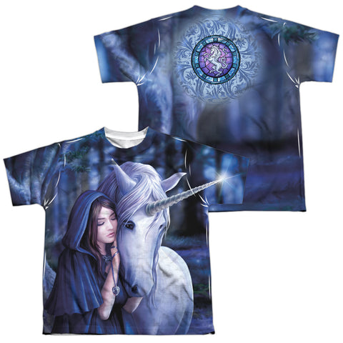 Anne Stokes/solace (front/back Print)-s/s Youth Poly Crew-white