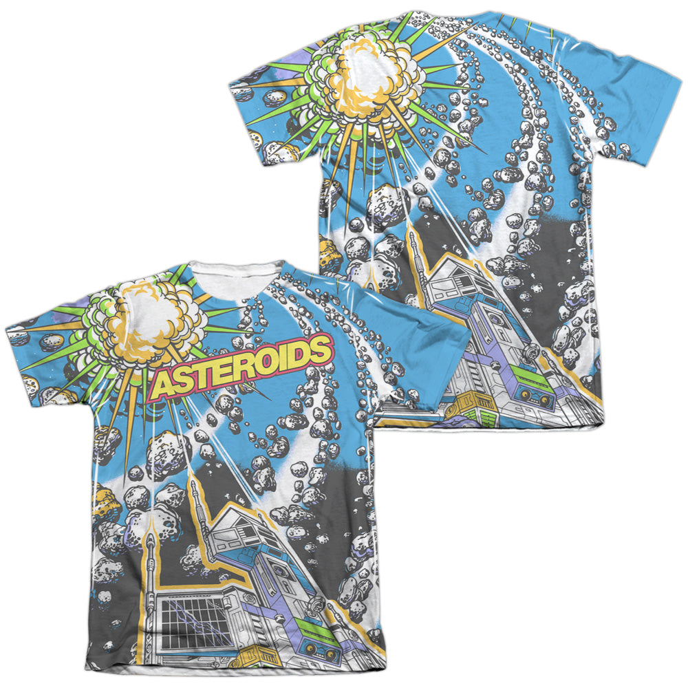 Atari/asteroids All Over (front/back Print)-adult Poly/cotton S/s Tee-white