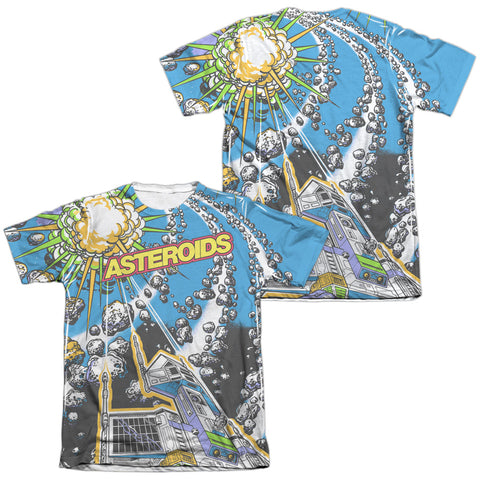 Atari/asteroids All Over (front/back Print)-adult Poly/cotton S/s Tee-white