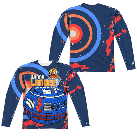 Atari/lunar Landing (front/back Print)-l/s Adult Poly Crew -white