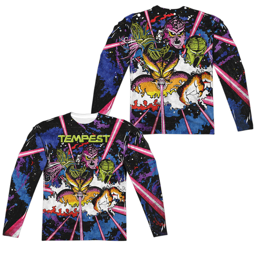 Atari/key Art (front/back Print)-l/s Adult Poly Crew -white
