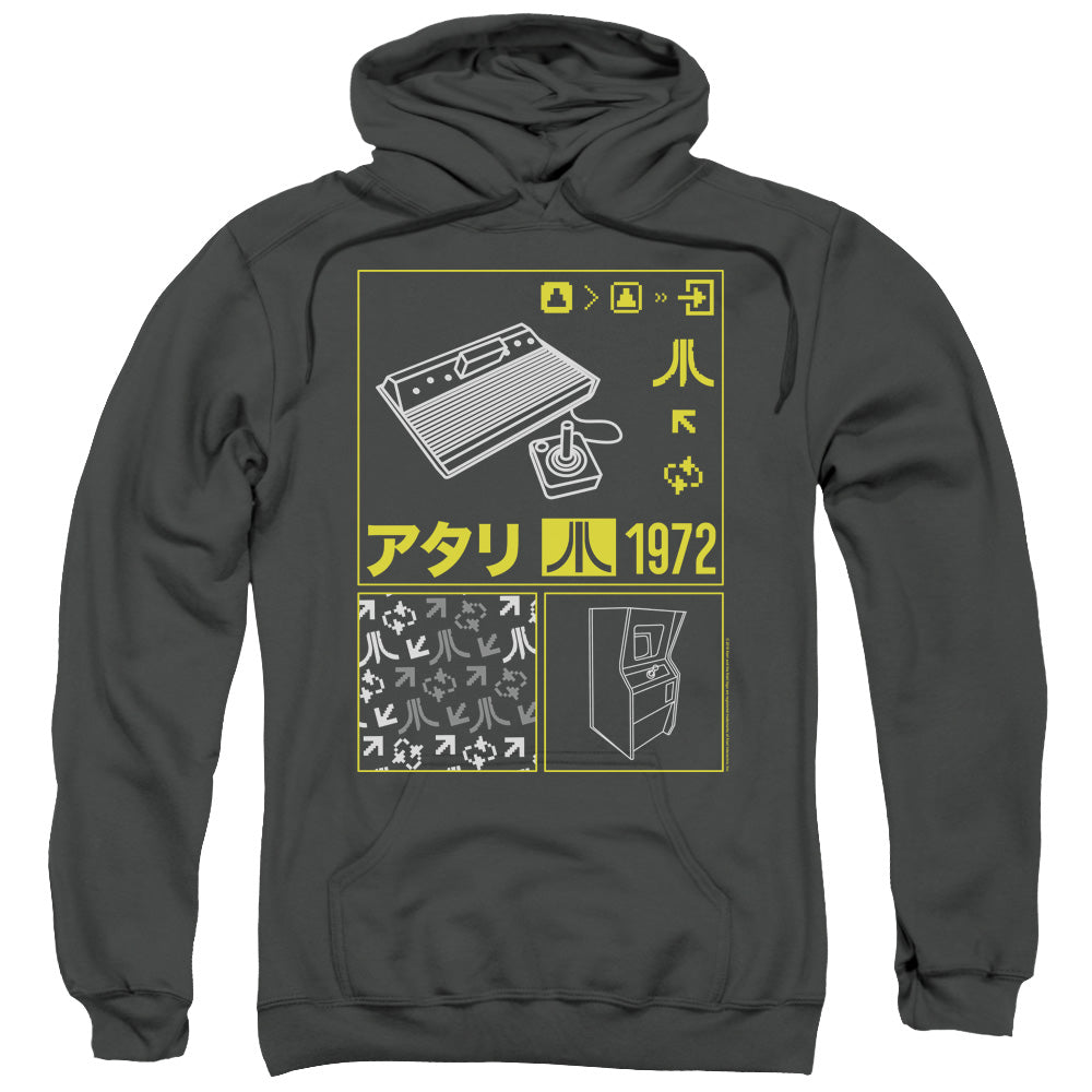 Atari/kanji Squares-adult Pull-over Hoodie-charcoal