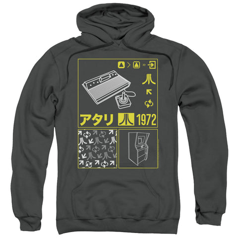 Atari/kanji Squares-adult Pull-over Hoodie-charcoal
