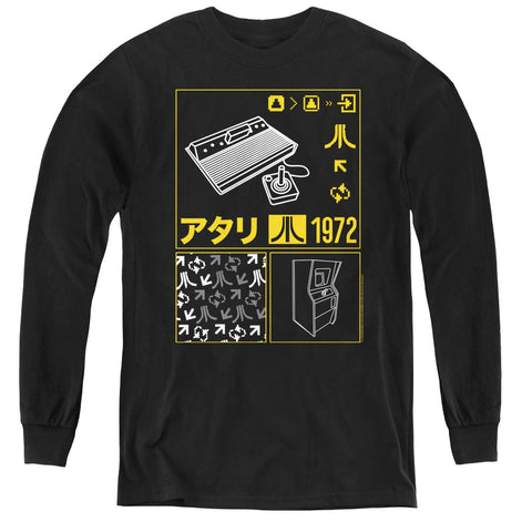 Atari/kanji Squares-youth Long Sleeve Tee-black