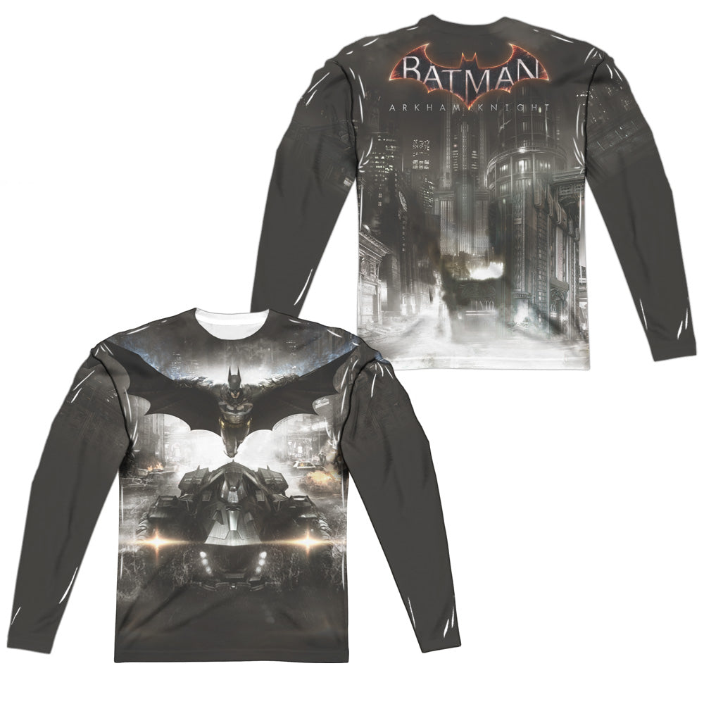 Batman Arkham Knight/poster (front/back Print)-l/s Adult Poly Crew -white