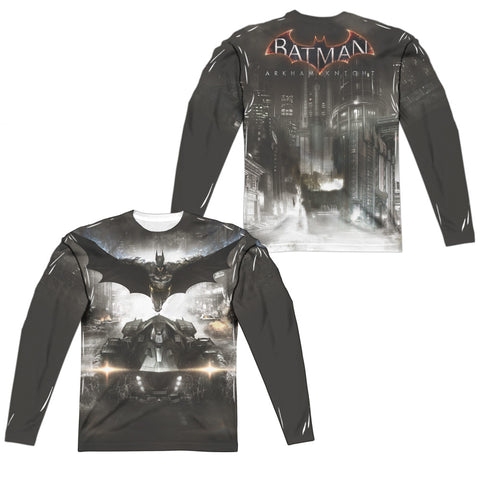 Batman Arkham Knight/poster (front/back Print)-l/s Adult Poly Crew -white