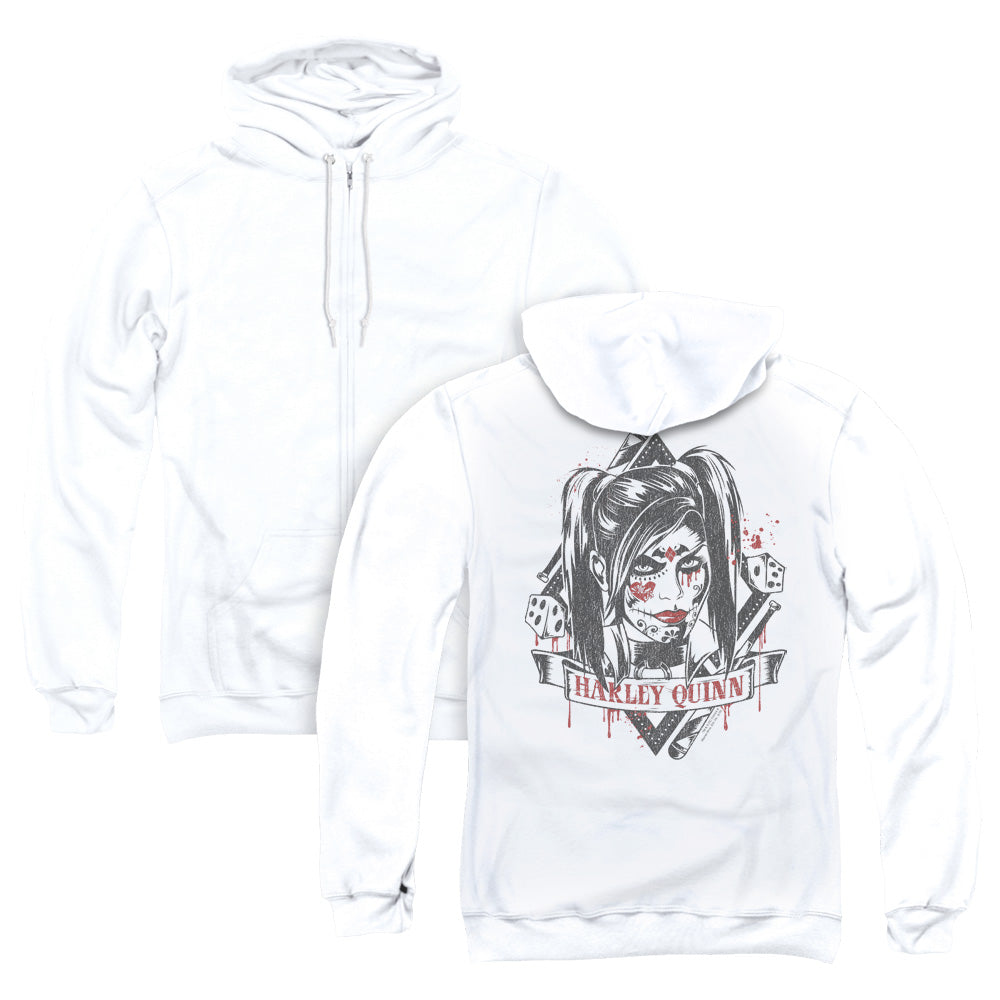 Batman Arkham Knight/sugar Quinn (back Print) - Adult Zipper Hoodie-white