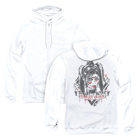 Batman Arkham Knight/sugar Quinn (back Print) - Adult Zipper Hoodie-white