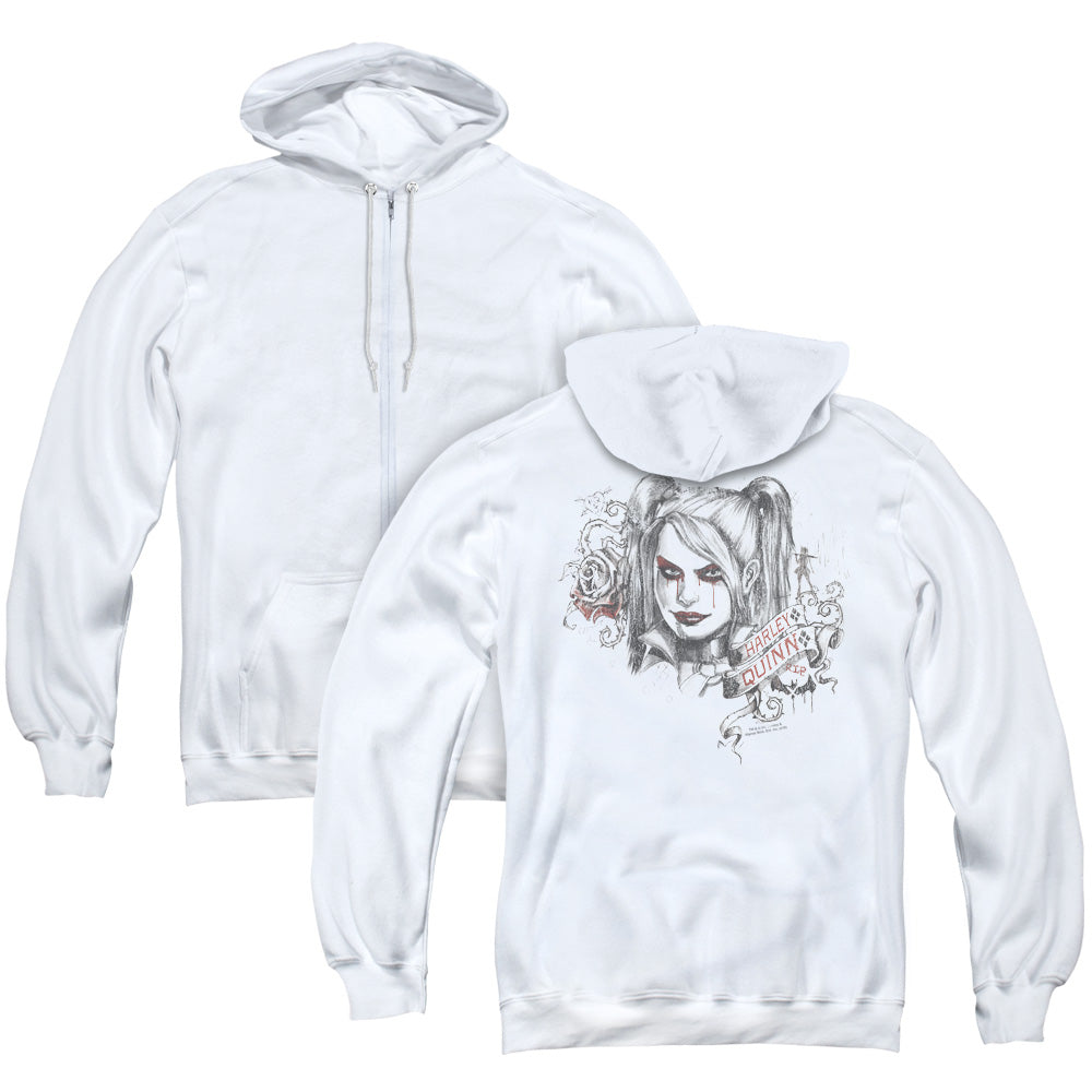 Batman Arkham Knight/sketchy Girl (back Print) - Adult Zipper Hoodie-white