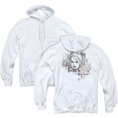 Batman Arkham Knight/sketchy Girl (back Print) - Adult Zipper Hoodie-white