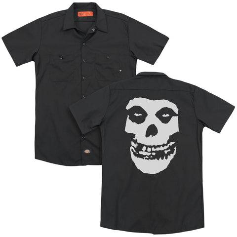 Misfits/fiend Skull (back Print)-adult Work Shirt-black