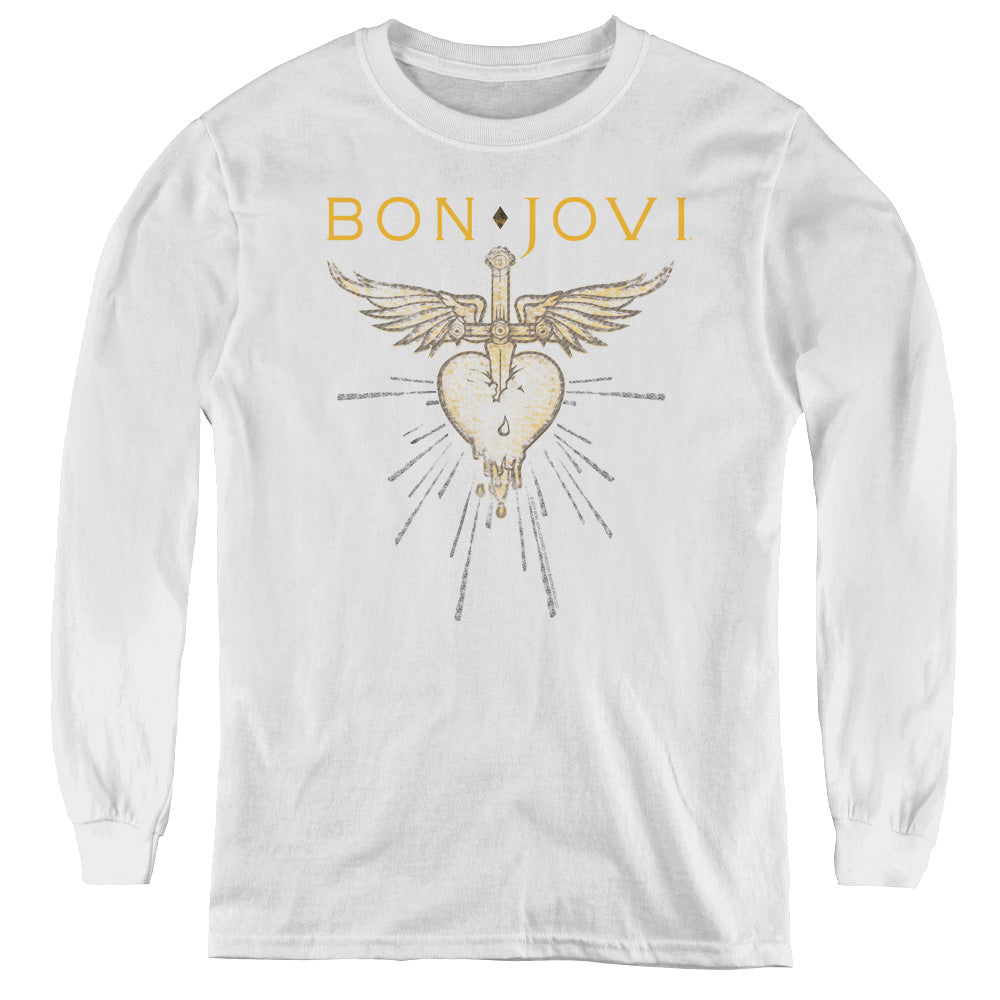 Bon Jovi/greatest Hits-youth Long Sleeve Tee-white