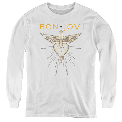 Bon Jovi/greatest Hits-youth Long Sleeve Tee-white