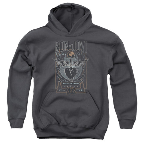 Bon Jovi/keep The Faith-youth Pull-over Hoodie-charcoal