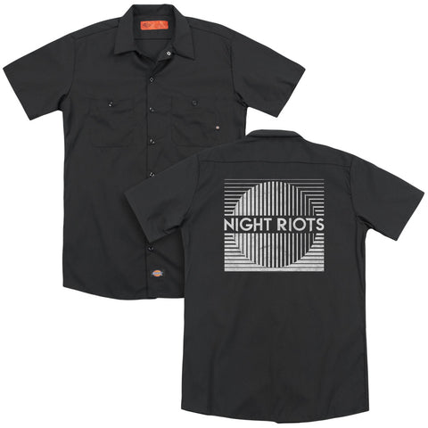 Night Riots/title (back Print) - Adult Work Shirt - Black
