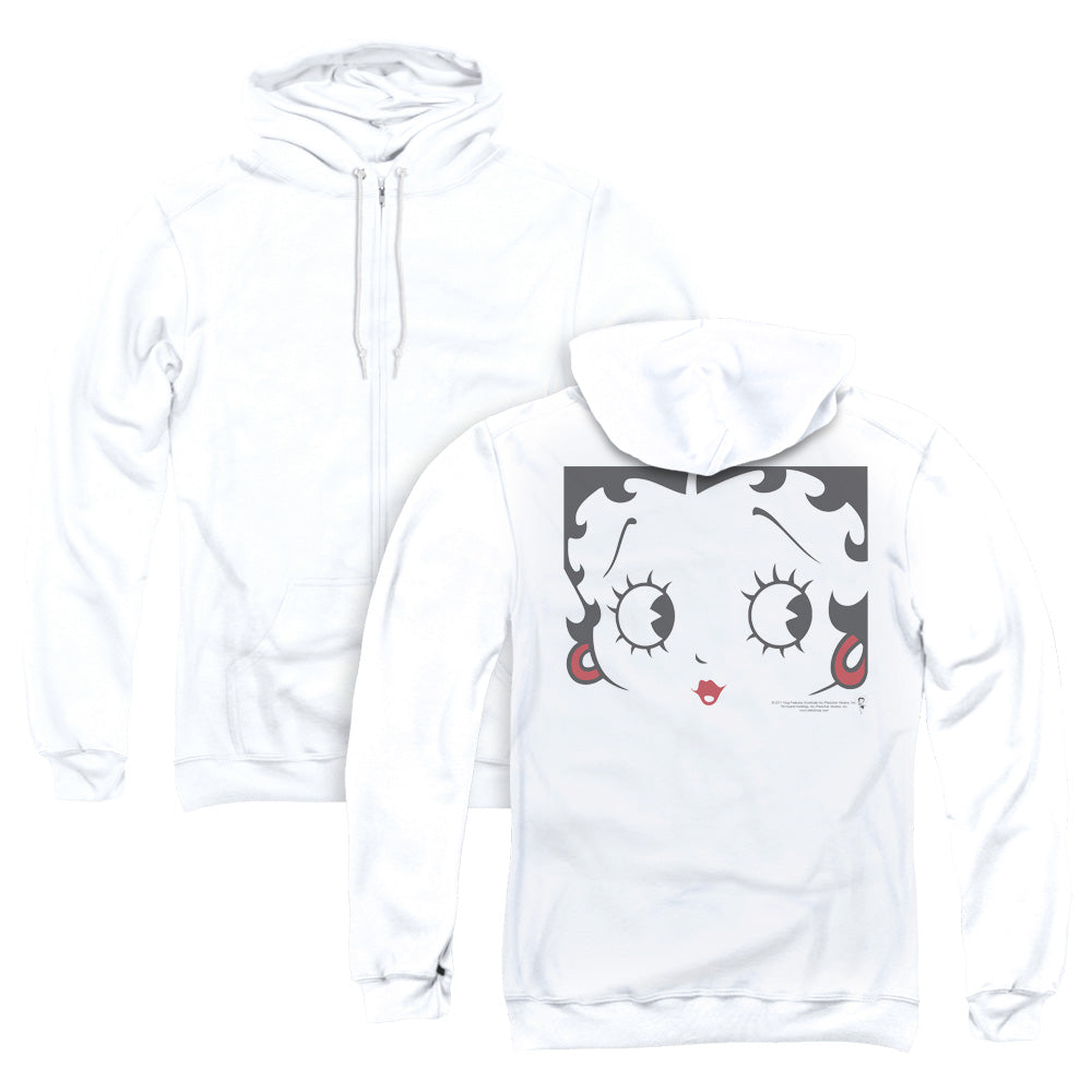 Betty Boop/close Up (back Print) - Adult Zipper Hoodie - White