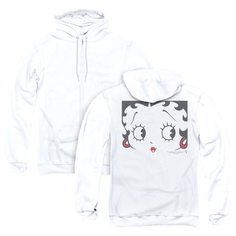 Betty Boop/close Up (back Print) - Adult Zipper Hoodie - White