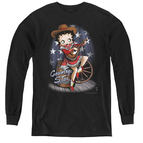 Betty Boop/country Star - Youth Long Sleeve Tee - Black