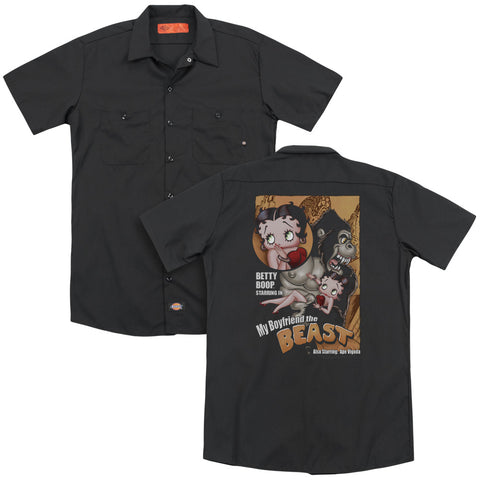 Betty Boop/boyfriend The Beast (back Print) - Adult Work Shirt - Black
