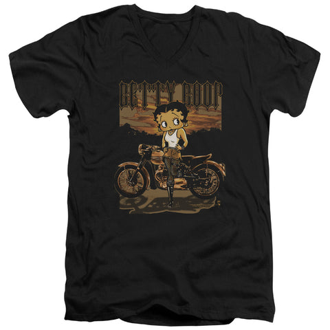 Betty Boop/rebel Rider - S/s Adult V-neck - Black