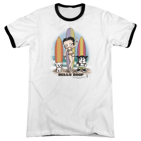Betty Boop/surfers - Adult Ringer - White/black