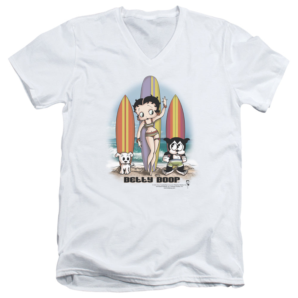 Betty Boop/surfers - S/s Adult V-neck - White