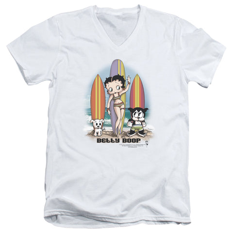 Betty Boop/surfers - S/s Adult V-neck - White