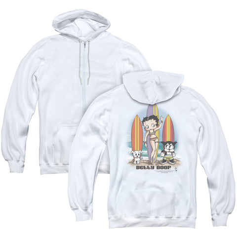 Betty Boop/surfers (back Print) - Adult Zipper Hoodie - White