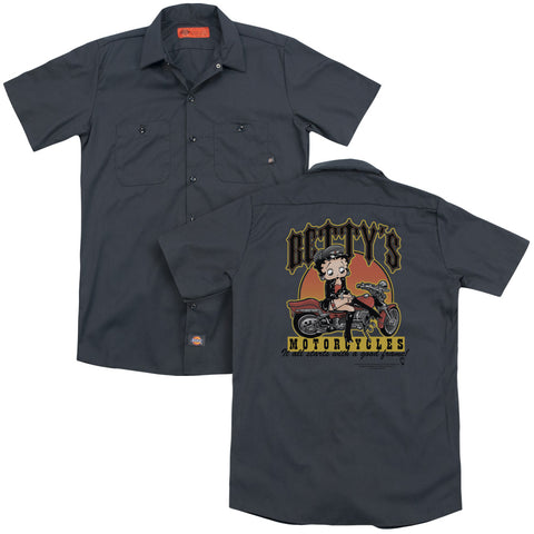 Betty Boop/bettys Motorcycles (back Print) - Adult Work Shirt - Charcoal