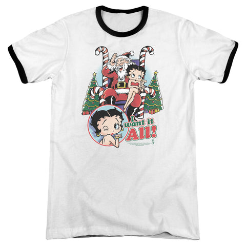 Betty Boop/i Want It All - Adult Ringer - White/black