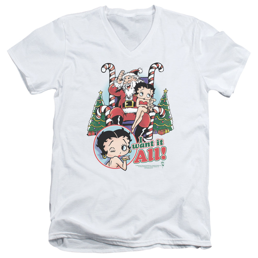 Betty Boop/i Want It All-s/s Adult V-neck 30/1-white