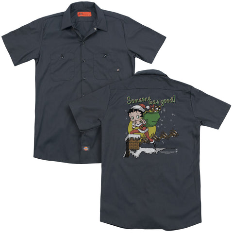 Betty Boop/chimney(back Print) - Adult Work Shirt - Charcoal