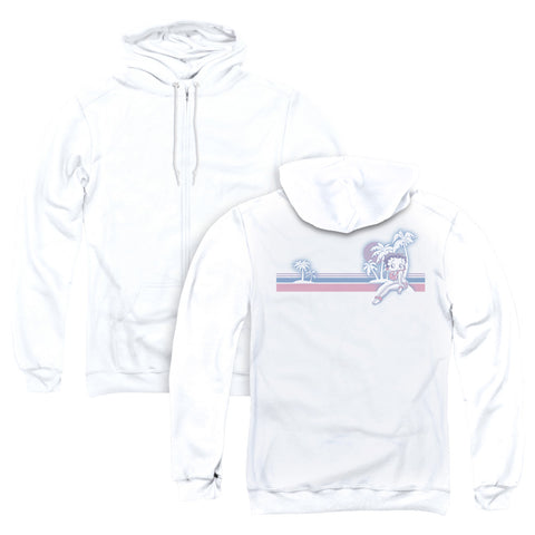 Betty Boop/reto Surf Band (back Print) - Adult Zipper Hoodie - White