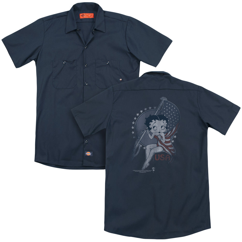 Betty Boop/proud Betty (back Print) - Adult Work Shirt - Navy