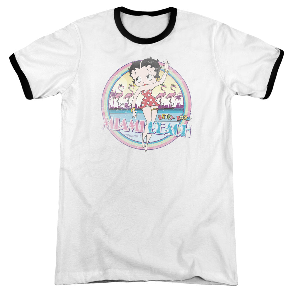 Betty Boop/miami Beach - Adult Ringer - White/black