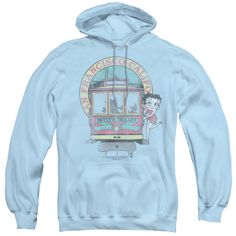 Betty Boop/bettys Trolley - Adult Pull-over Hoodie - Light Blue