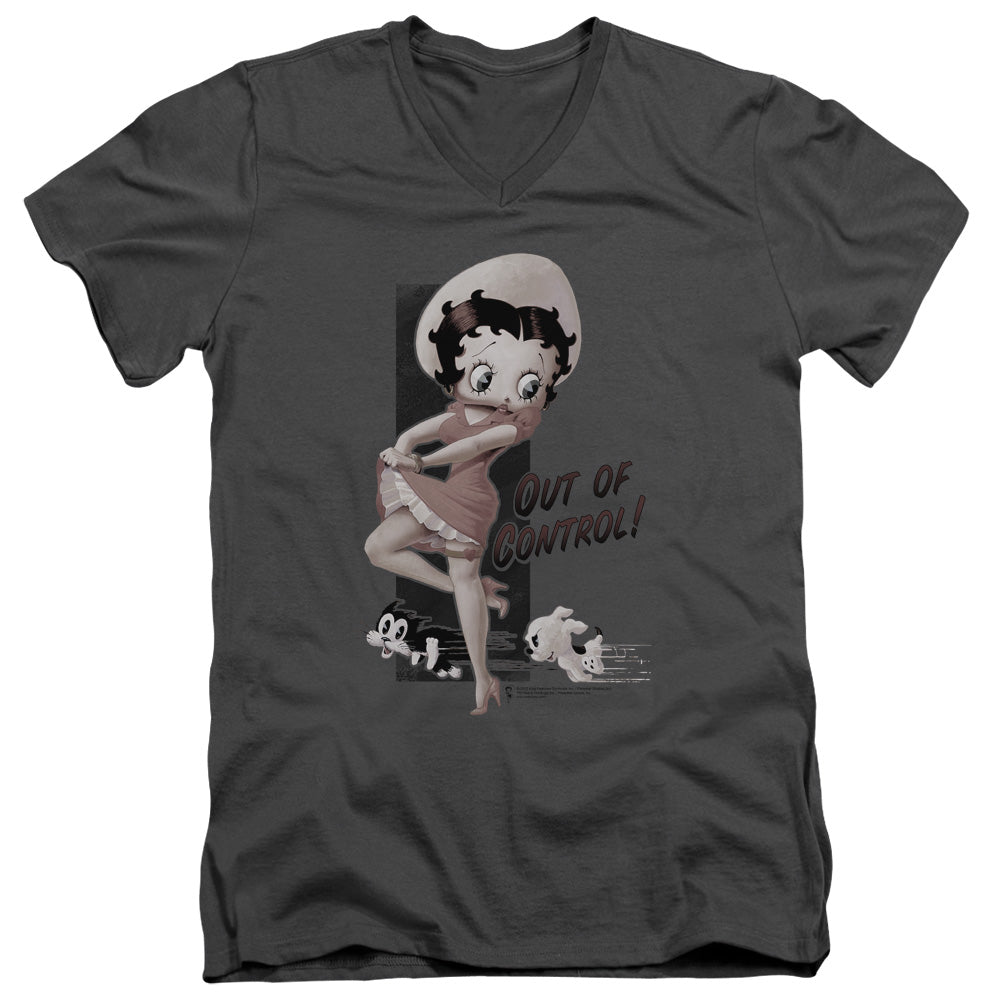 Betty Boop/out Of Control - S/s Adult V-neck - Charcoal